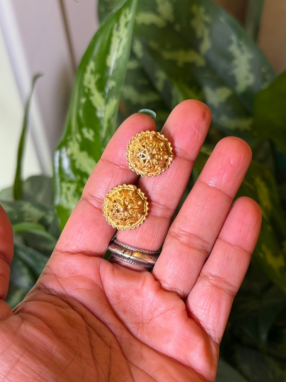 Ethiopian 18k Gold Vermeil 925 Silver Gasha Filigree Dome Stud Earrings